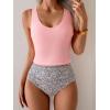 imageEomenie Two Piece Tankini Swimsuits for Women Tummy Control Bathing Suits Cutout Back Swim Tank Top with High Waisted BottomLight Pink Print