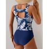 imageEomenie Two Piece Tankini Swimsuits for Women Tummy Control Bathing Suits Cutout Back Swim Tank Top with High Waisted BottomNavy Blue Floral