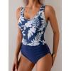 imageEomenie Two Piece Tankini Swimsuits for Women Tummy Control Bathing Suits Cutout Back Swim Tank Top with High Waisted BottomNavy Blue Floral
