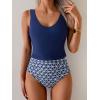 imageEomenie Two Piece Tankini Swimsuits for Women Tummy Control Bathing Suits Cutout Back Swim Tank Top with High Waisted BottomNavy Blue Print