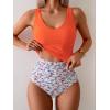 imageEomenie Two Piece Tankini Swimsuits for Women Tummy Control Bathing Suits Cutout Back Swim Tank Top with High Waisted BottomOrange Floral