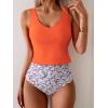 imageEomenie Two Piece Tankini Swimsuits for Women Tummy Control Bathing Suits Cutout Back Swim Tank Top with High Waisted BottomOrange Floral