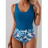 imageEomenie Two Piece Tankini Swimsuits for Women Tummy Control Bathing Suits Cutout Back Swim Tank Top with High Waisted BottomPeacock Blue Leaf