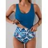 imageEomenie Two Piece Tankini Swimsuits for Women Tummy Control Bathing Suits Cutout Back Swim Tank Top with High Waisted BottomPeacock Blue Leaf