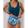 imageEomenie Two Piece Tankini Swimsuits for Women Tummy Control Bathing Suits Cutout Back Swim Tank Top with High Waisted BottomPeacock Green Leaf