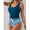imageEomenie Two Piece Tankini Swimsuits for Women Tummy Control Bathing Suits Cutout Back Swim Tank Top with High Waisted BottomPeacock Green Leaf