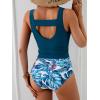imageEomenie Two Piece Tankini Swimsuits for Women Tummy Control Bathing Suits Cutout Back Swim Tank Top with High Waisted BottomPeacock Green Leaf