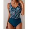 imageEomenie Two Piece Tankini Swimsuits for Women Tummy Control Bathing Suits Cutout Back Swim Tank Top with High Waisted BottomPeacock Green Print