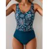 imageEomenie Two Piece Tankini Swimsuits for Women Tummy Control Bathing Suits Cutout Back Swim Tank Top with High Waisted BottomPeacock Green Print