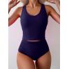 imageEomenie Two Piece Tankini Swimsuits for Women Tummy Control Bathing Suits Cutout Back Swim Tank Top with High Waisted BottomPurplish Blue