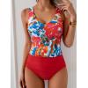 imageEomenie Two Piece Tankini Swimsuits for Women Tummy Control Bathing Suits Cutout Back Swim Tank Top with High Waisted BottomRed Blue Floral