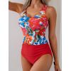 imageEomenie Two Piece Tankini Swimsuits for Women Tummy Control Bathing Suits Cutout Back Swim Tank Top with High Waisted BottomRed Blue Floral