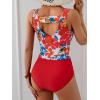 imageEomenie Two Piece Tankini Swimsuits for Women Tummy Control Bathing Suits Cutout Back Swim Tank Top with High Waisted BottomRed Blue Floral