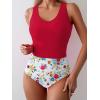 imageEomenie Two Piece Tankini Swimsuits for Women Tummy Control Bathing Suits Cutout Back Swim Tank Top with High Waisted BottomRed Print