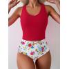 imageEomenie Two Piece Tankini Swimsuits for Women Tummy Control Bathing Suits Cutout Back Swim Tank Top with High Waisted BottomRed Print