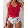 imageEomenie Two Piece Tankini Swimsuits for Women Tummy Control Bathing Suits Cutout Back Swim Tank Top with High Waisted BottomRed Print