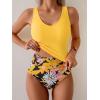imageEomenie Two Piece Tankini Swimsuits for Women Tummy Control Bathing Suits Cutout Back Swim Tank Top with High Waisted BottomYellow Print