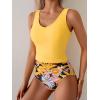 imageEomenie Two Piece Tankini Swimsuits for Women Tummy Control Bathing Suits Cutout Back Swim Tank Top with High Waisted BottomYellow Print