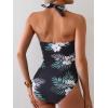 imageEomenie Women One Piece Tummy Control Swimsuit Halter Scallop Trim Bathing Suits 1 Piece Vintage Ruched Slimming SwimwearBlack White Printed