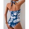imageEomenie Women One Piece Tummy Control Swimsuit Halter Scallop Trim Bathing Suits 1 Piece Vintage Ruched Slimming SwimwearBlue White Floral Printed