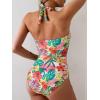 imageEomenie Women One Piece Tummy Control Swimsuit Halter Scallop Trim Bathing Suits 1 Piece Vintage Ruched Slimming SwimwearOrange Red Printed