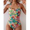 imageEomenie Women One Piece Tummy Control Swimsuit Halter Scallop Trim Bathing Suits 1 Piece Vintage Ruched Slimming SwimwearOrange Red Printed