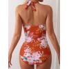 imageEomenie Women One Piece Tummy Control Swimsuit Halter Scallop Trim Bathing Suits 1 Piece Vintage Ruched Slimming SwimwearOrange White Floral Printed
