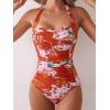 imageEomenie Women One Piece Tummy Control Swimsuit Halter Scallop Trim Bathing Suits 1 Piece Vintage Ruched Slimming SwimwearOrange White Floral Printed