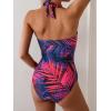 imageEomenie Women One Piece Tummy Control Swimsuit Halter Scallop Trim Bathing Suits 1 Piece Vintage Ruched Slimming SwimwearPurple and Black Printed