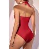 imageEomenie Women One Piece Tummy Control Swimsuit Halter Scallop Trim Bathing Suits 1 Piece Vintage Ruched Slimming SwimwearRed