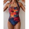 imageEomenie Women One Piece Tummy Control Swimsuit Halter Scallop Trim Bathing Suits 1 Piece Vintage Ruched Slimming SwimwearRed and Yellow Printed