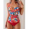imageEomenie Womens Halter Tankini Bathing Suit Ruched Tummy Control Two Piece Swimsuit with BottomRed Blue Floral