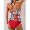 imageEomenie Womens Halter Tankini Bathing Suit Ruched Tummy Control Two Piece Swimsuit with BottomRed Blue Floral