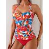 imageEomenie Womens Halter Tankini Bathing Suit Ruched Tummy Control Two Piece Swimsuit with BottomRed Blue Floral