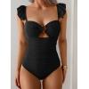 imageEomenie Womens One Piece Swimsuit Tummy Control Bathing Suit Ruffle Cutout Slimming SwimwearBlack