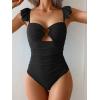 imageEomenie Womens One Piece Swimsuit Tummy Control Bathing Suit Ruffle Cutout Slimming SwimwearBlack