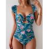 imageEomenie Womens One Piece Swimsuit Tummy Control Bathing Suit Ruffle Cutout Slimming SwimwearGreen Print