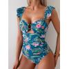 imageEomenie Womens One Piece Swimsuit Tummy Control Bathing Suit Ruffle Cutout Slimming SwimwearGreen Print