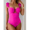 imageEomenie Womens One Piece Swimsuit Tummy Control Bathing Suit Ruffle Cutout Slimming SwimwearHot Pink