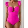 imageEomenie Womens One Piece Swimsuit Tummy Control Bathing Suit Ruffle Cutout Slimming SwimwearHot Pink