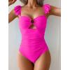 imageEomenie Womens One Piece Swimsuit Tummy Control Bathing Suit Ruffle Cutout Slimming SwimwearHot Pink