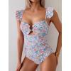 imageEomenie Womens One Piece Swimsuit Tummy Control Bathing Suit Ruffle Cutout Slimming SwimwearOrange Floral