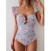 imageEomenie Womens One Piece Swimsuit Tummy Control Bathing Suit Ruffle Cutout Slimming SwimwearOrange Floral