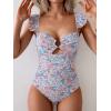 imageEomenie Womens One Piece Swimsuit Tummy Control Bathing Suit Ruffle Cutout Slimming SwimwearOrange Floral