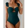 imageEomenie Womens One Piece Swimsuit Tummy Control Bathing Suit Ruffle Cutout Slimming SwimwearPeacock Green