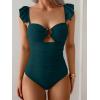 imageEomenie Womens One Piece Swimsuit Tummy Control Bathing Suit Ruffle Cutout Slimming SwimwearPeacock Green