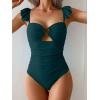 imageEomenie Womens One Piece Swimsuit Tummy Control Bathing Suit Ruffle Cutout Slimming SwimwearPeacock Green
