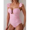 imageEomenie Womens One Piece Swimsuit Tummy Control Bathing Suit Ruffle Cutout Slimming SwimwearPink Print