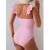imageEomenie Womens One Piece Swimsuit Tummy Control Bathing Suit Ruffle Cutout Slimming SwimwearPink Print