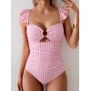 imageEomenie Womens One Piece Swimsuit Tummy Control Bathing Suit Ruffle Cutout Slimming SwimwearPink Print